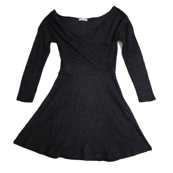 Charlotte Russe Fit&Flare Lng Sleeve Charcoal Gray Cross Front Dress Size S NWOT - Picture 1 of 7
